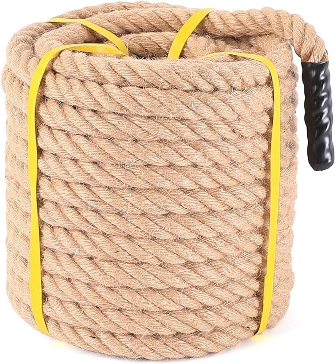 Jute Rope 3/4 in × 100 ft Natural Material Heavy Duty Twisted for Indoor Outdoor Crafts, Nautical, Tug of War Rope, Railing, Hammock, Swing,Gardening, Climbing