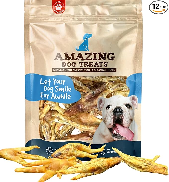 Amazing Dog Treats - Chicken Feet Dog Treats (12 Count) - All Natural Chicken Feet for Dogs American Grade Dog Chew Bones