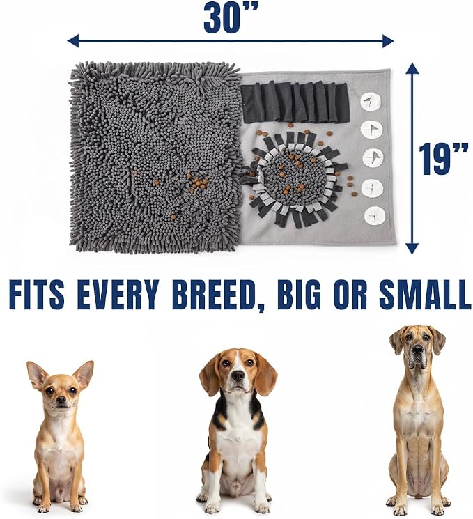 Muddy Mat® Half Chenille Snuffle Mat for Dogs Large & Small Breeds, 19"x30" Dual Material Fleece & Chenille Foraging Pad, Interactive Feeding Puzzle Encourages Slow Eating – Snuffle Mat for Dogs