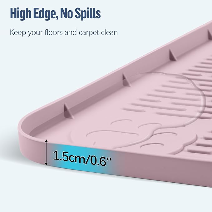 Pee Pad Holder for Dogs, 34" x 22" Silicone Pee Tray Mat Leak-Proof, High Edge, No Spill Pet Pad Holder for Puppy, Cat, Rabbit, Training Pads for Floor Protection, No Pee Pads (Pink)