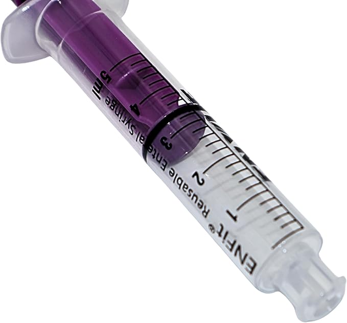 Envue ENFit 5mL Reusable O-Ring bFed Syringe for Tube Feeding, 25-Pack, Purple Plunger