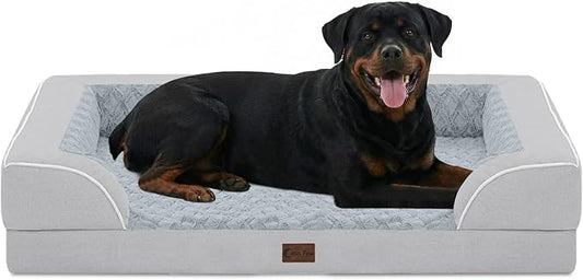 Orthopedic Dog Beds for Extra Large Sized Dogs 48x30 Inch, XL Waterproof Egg Crate Foam Dog Sofa Bed with Removable Washable Cover Big Pet Couch with Bolster & Non-Slip Bottom, Light Grey