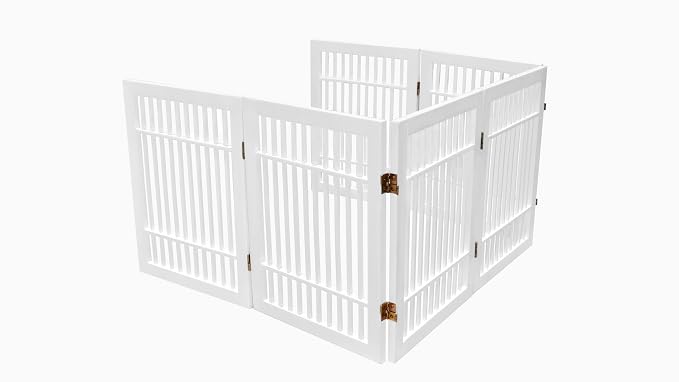 Urnporium Pet Dog Gate Freestanding, Strong Durable Folding Wooden Fence, Portable Acacia Hardwood Safety Barrier for Indoor & Outdoor Use (White Pet Gate, 6 Panel 24" Tall)