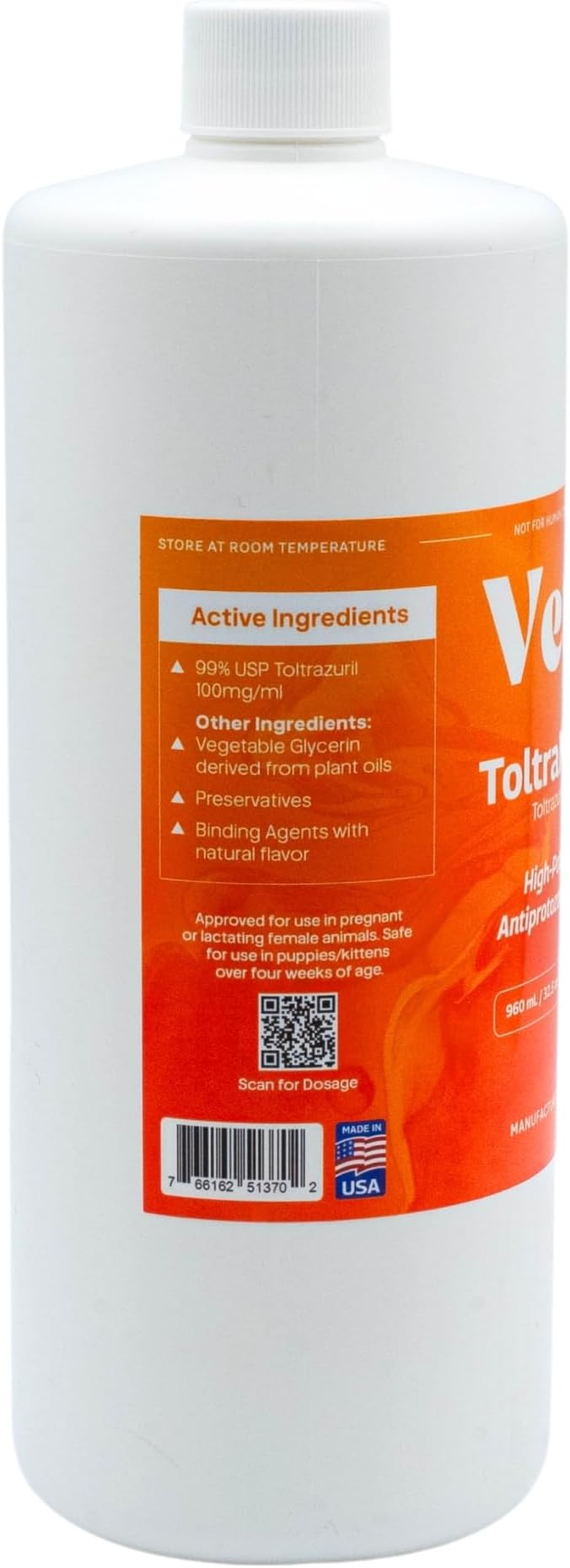 Toltrazuril 10.0% for Horses, Dogs, Cats, 960mL/32.4 Ounce, for Non-Food Chain Animals, Peanut Butter