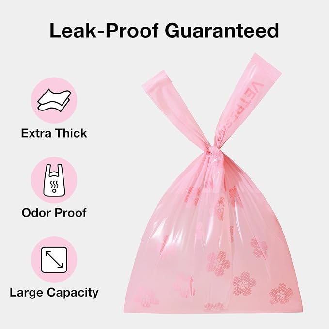 VETRESKA Dog Poop Bags with Handles 120 Count, Floral Scented Waste Bags, Leak-Proof Thick Dog Bags for Poop, Easy-Tie Large Poop Bags, 8 Refill Rolls for Dog Walking Cat Litter