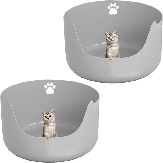 2-Pack Large Cat Litter Box - Low Entry with High Sides, Anti-Splash Easy to Clean Pan for All Cat Sizes, Kittens, Senior & Mobility-Impaired Cats, Grey + Grey, 21.6"x21.6"x13.1"