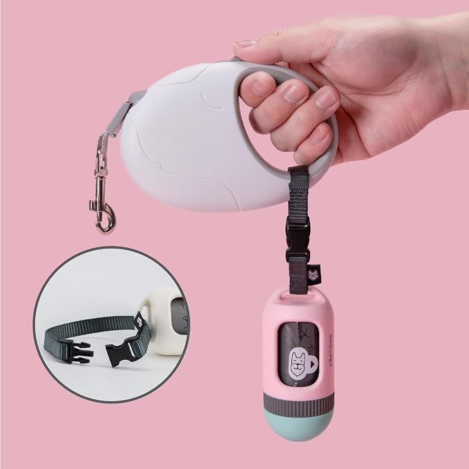 SVD.PET Dog Poop Bag Dispenser, Retractable Dog Waste Bag Holder for Leash, Pet Poop Bag Holder with 15 Bags, Dog Walking Accessory (Pink/Jade)