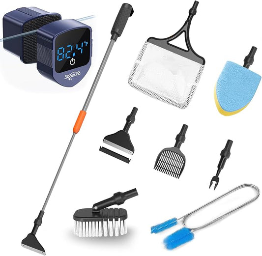 SEAOURA 7-in-1 Aquarium Cleaning Tool and Aquariums Magnetic Cleaner with Thermometer