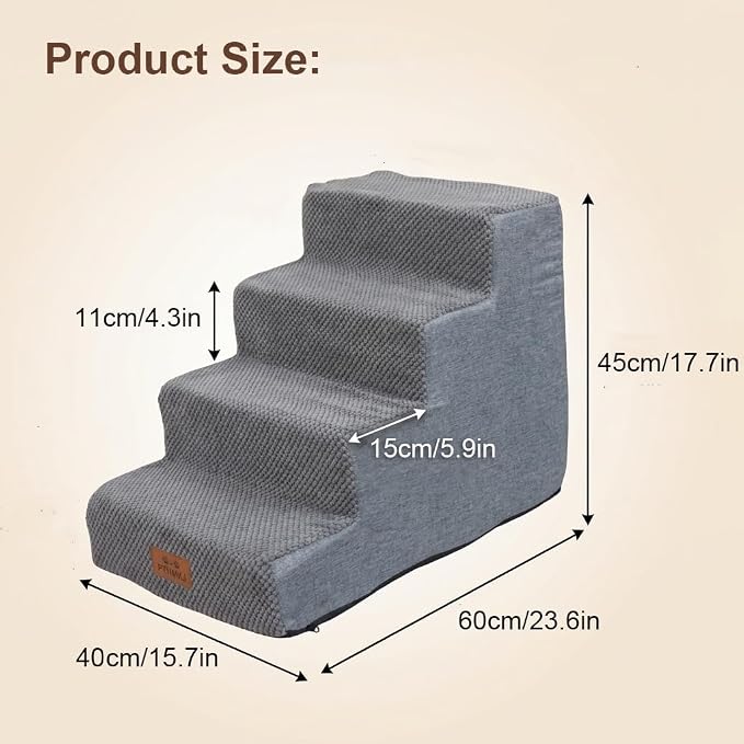 2 Pack Dog Stairs for Small Dogs 4-Step Pet Stairs for Bed Couch Chair Stool Non-Slip Pet Steps for Puppy Small Dogs Cat Older Pet Grey 17.7" H