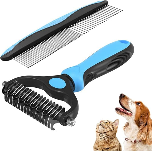 acssart Pet Grooming Brush Double Sided Dematting Comb & Undercoat Rake for Dogs Cats - Long Hair Deshedding Brush (Blue)