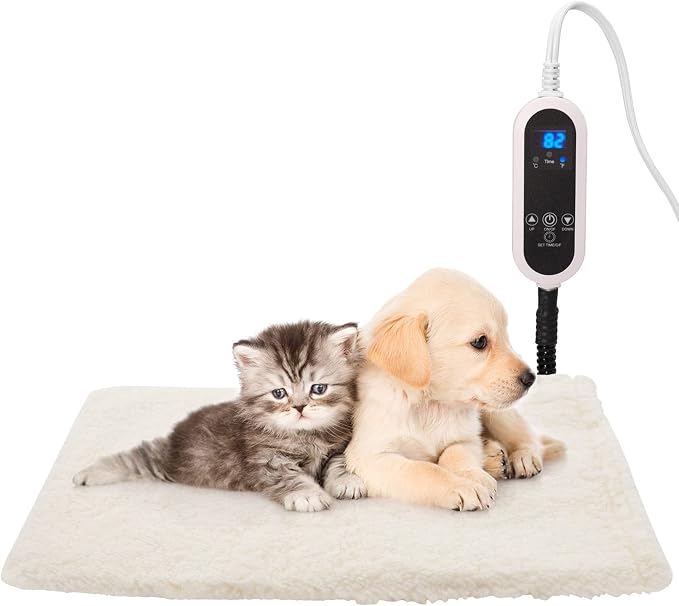 Pet Heating Pad,LED Real-Time Display of Heating Pad Temperature,Heated Bed for Dogs Cats, Preset temperatureand time,with Includes Soft Washable Fleece cover17 X 18"