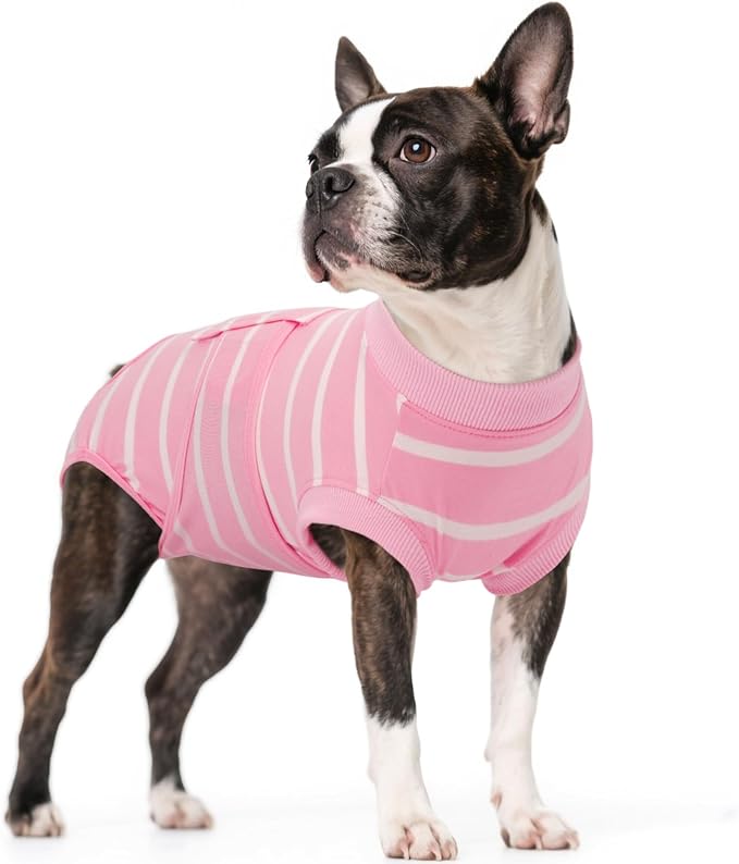 Kuoser Dog Surgery Recovery Suit, Soft Breathable Dog Recovery Suit for Female Spay Male Nueuter, Anti Licking Puppy Onesie Pet Surgical Suit for Dogs Abdominal Wounds Skin Disease, Pink Strips S