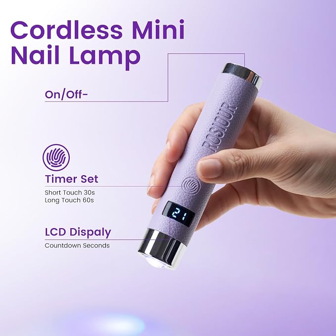 Mini UV Lamp for Gel Nails- Rechargeable Handheld Nail U V Led Curing Light with Stand- Flash Cure Fast Dry UV Lamp with Auto Sensor for Home Manicure and Salon (Purple)