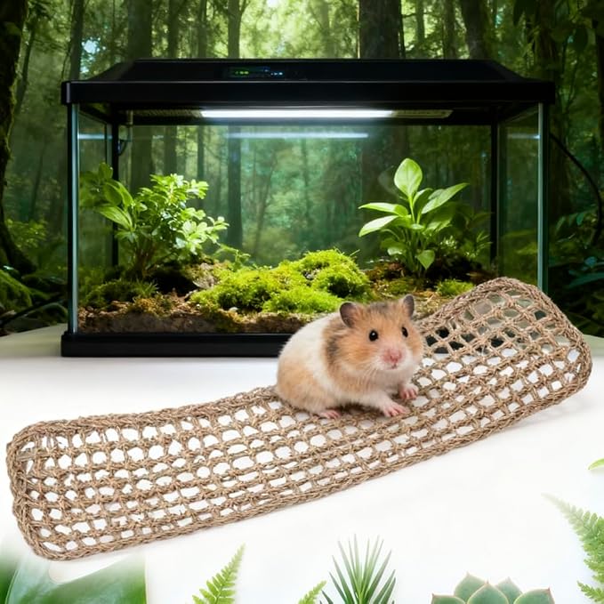 Bearded Dragon Hammock 2 Pcs Large Lizard Reptile Hammock in Seagrass Climbing Fiber Habitat Tank Accessories Jungle Toys for Lizard, Leopard, Gecko, Snake, Iguana, Amphibian