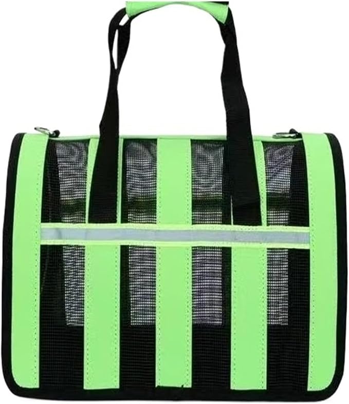 Handheld Foldable Single-Shoulder Dog Bag Large Capacity Cat Four-Season Outdoor Pet Mesh Breathable Portable Backpack(Green,L)