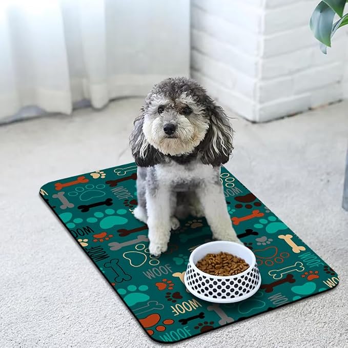 Dog Food Mats for Floors Waterproof, Pet Water Bowl Mats Pet Feeding Absorbent Placemats Green 17 * 30 inch