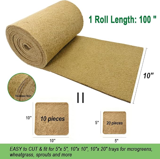1 Roll 10" x 100" Microgreen Growing Trays Mat, Jute Fiber Grow Mats, Natural Fiber Grow Kit for Germination Tray, Perfect for Sprout Wheatgrass, Bean Sprouts, Hydroponic Seed Growing