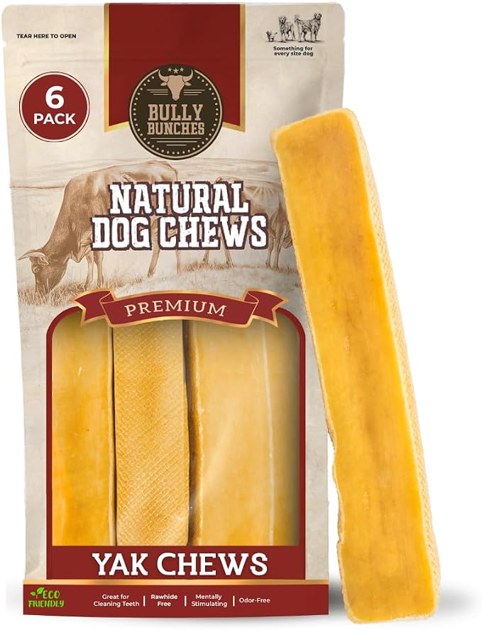 Bully Bunches Extra Large Authentic Yak Cheese Himalayan Chews for Large Dogs & Aggressive Chewers - All Natural Dog Treat Dental Chews, Made with Real Yak Milk - Lactose & Rawhide Free (6 PK)