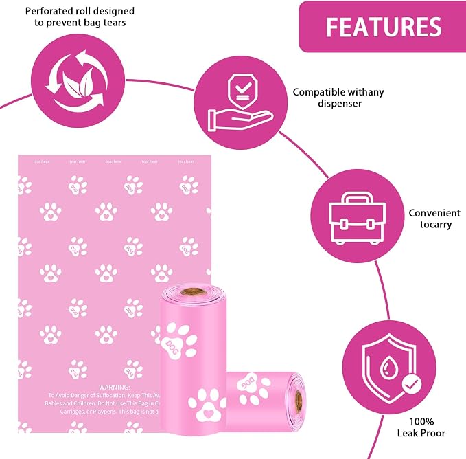 HZDHCLH Poop Bags for Dogs Leak Proof Extra Thick Dog Poop Bags, Pink Cat's Paw 18 Rolls 9" x 13" Lavender Scented Pet Waste Bag, 270 Count