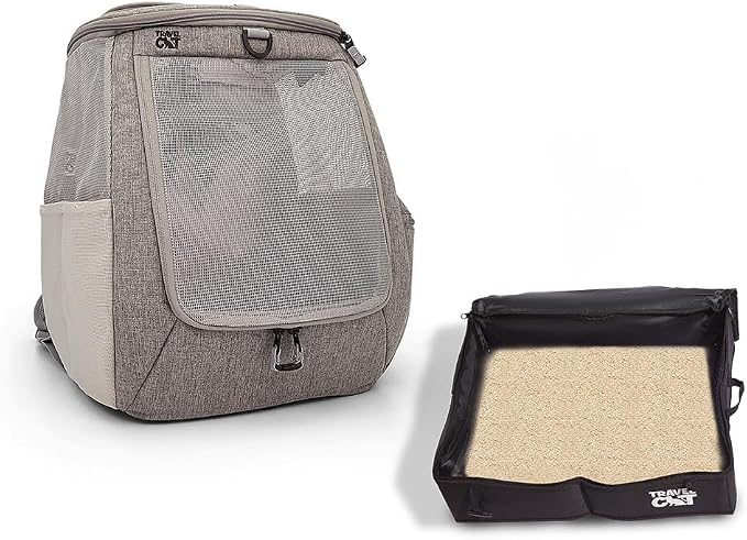 Travel Cat Navigator Backpack Carrier & Portable Collapsible Litter Box – Durable, Ventilated Cat Carrier for Travel, Hiking, Outdoor Use with Travel-Friendly Litter Box for Cats