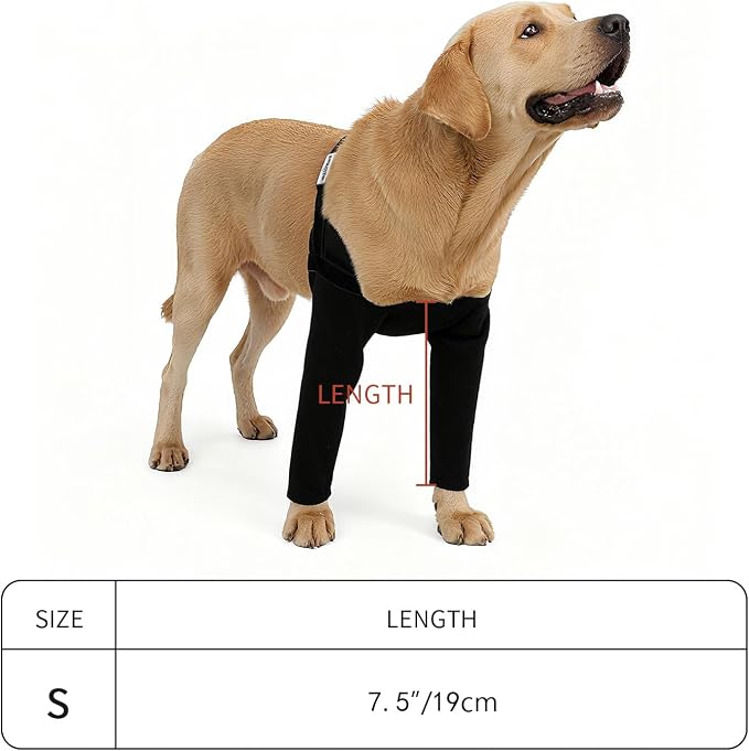 Front Leg Dog Recovery Sleeves - Cone Collar Alternative, Waterproof Abrasion-Resistant Washable 2.5mm Thick, Prevents Licking, Keeps Wounds Dry, 24-Hour Wear (Black, S)