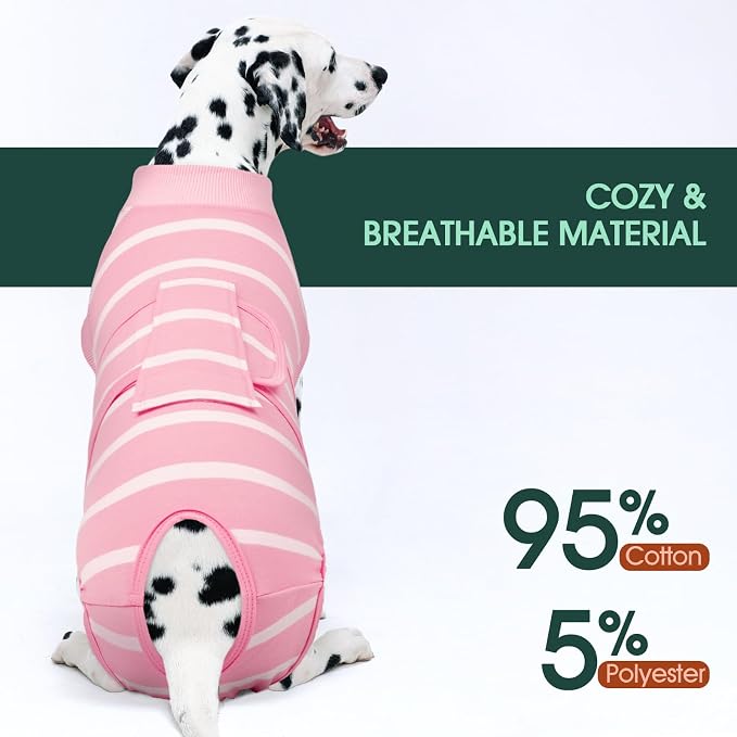 Kuoser Dog Surgery Recovery Suit, Soft Breathable Dog Recovery Suit for Female Spay Male Nueuter, Anti Licking Puppy Onesie Pet Surgical Suit for Dogs Abdominal Wounds Skin Disease, Pink Strips M