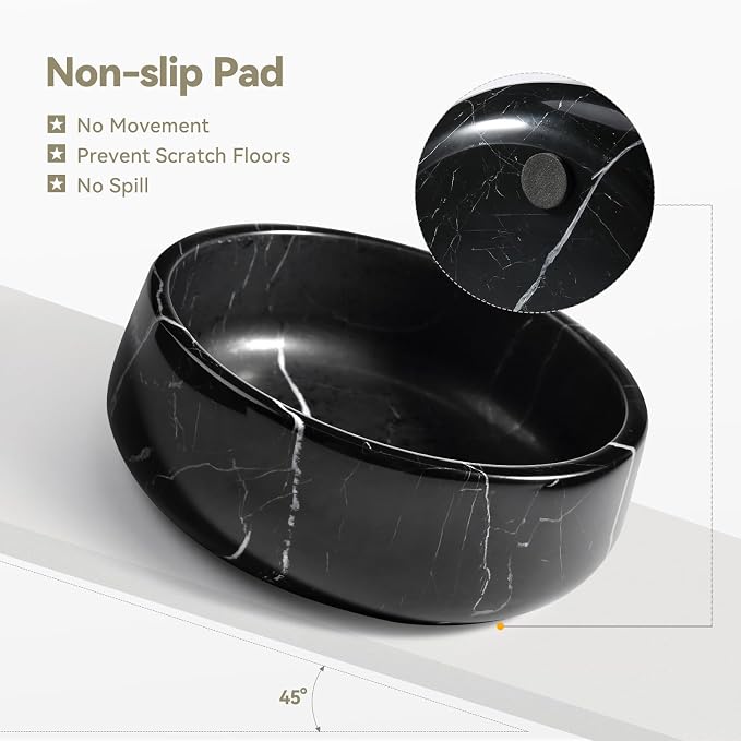 Karibiber Black Marble Dog Bowl, 3.5lbs Non Slip,Non Spill Heavy Dogs Food Bowl, Large Dog Dish, Weighted Food and Water Bowls for Medium Dogs, Natural Stone Pet Bowl, Easy to Clean, Holds 4.5 Cups