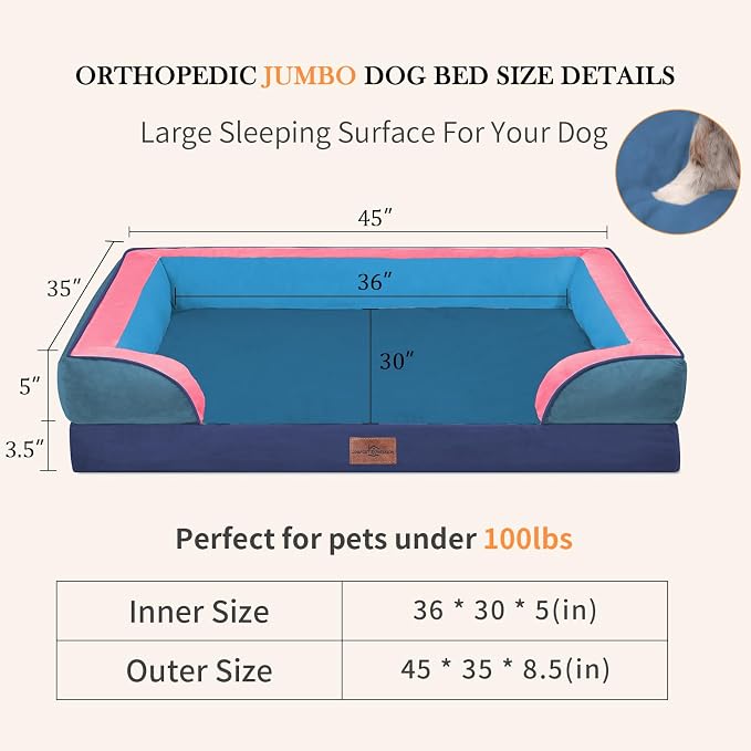 Comfort Expression Orthopedic Dog Bed for Extra Large Dogs 45x35 Inch, Waterproof Egg Crate Foam XL Pet Bed with Bolsters, Dog Couch with Washable Cover & Non-Slip Bottom, Enchanted Cove
