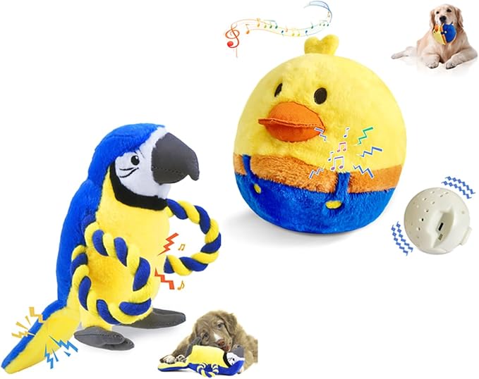 Rechargeable Interactive Moving Duck Dog Toy & Squeaky Parrot Dog Toy