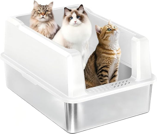 Extra Large Stainless Steel Cat Litter Box for Maine Coons, Large Cats & Multi-Cat Homes, High-Sided Design, Easy to Clean, Non-Stick, Anti-Leak