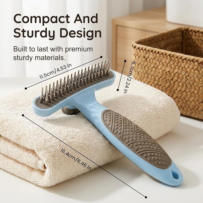 Double Sided Deshedding Dog Brush, 2026 New Undercoat Rake & Dematting Comb for Dogs and Cats, Pet Grooming Brush for Shedding, Stainless Steel Detangling Tool for Long Thick Coats (grey)