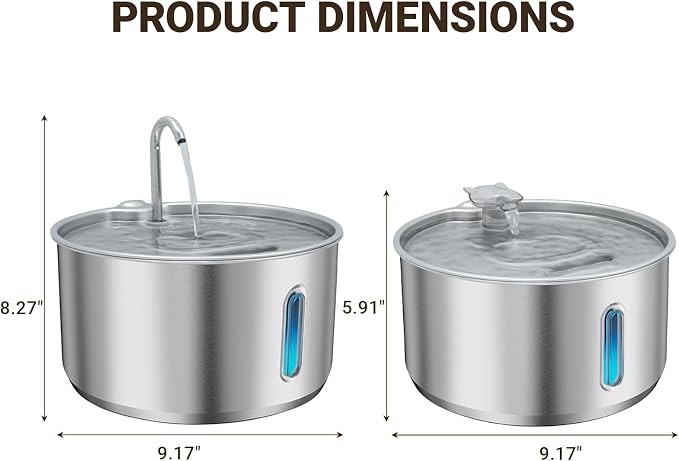 Stainless Steel Cat Water Fountain, 4L/135oz Large Capacity Automatic Pet Water Fountain for Cats & Small Dogs, Quiet USB Powered Pet Water Dispenser with 4 Filters & 4 Sponges