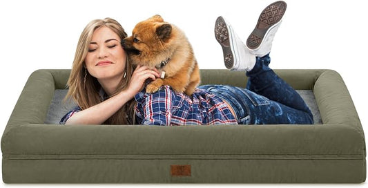 Yiruk Jumbo Dog Bed for Extra Large Dogs, XXL Waterproof Dog Bed with Removable Washable Cover, 4-Sides Bolster Support Pet Couch Sofa with Non-Slip Bottom, Dark Green