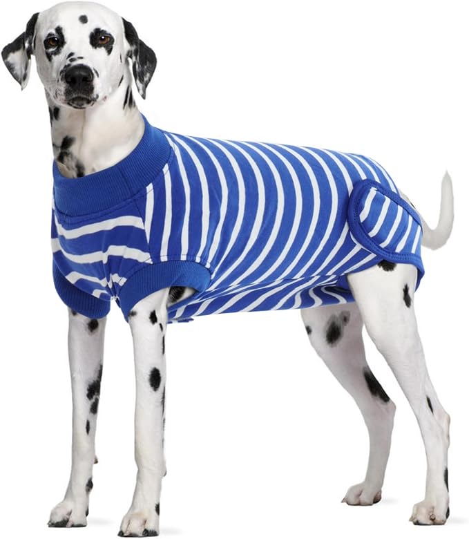 IDOMIK Dog Recovery Suit - Female Spay & Male Neuter Onesie, Adjustable Anti-Licking, Breathable, Lightweight & Comfortable, L(Chest Girth:22.83"-26.77"), Blue Stripe