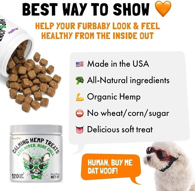 LEGITPET Calming Hemp Treats for Dogs 120 Soft Chews and Dog Paw Balm Wax Soother & Moisturizer Cream with Natural Food-Grade Coconut Oil, Organic Shea Butter & Beeswax 2 oz Bundle