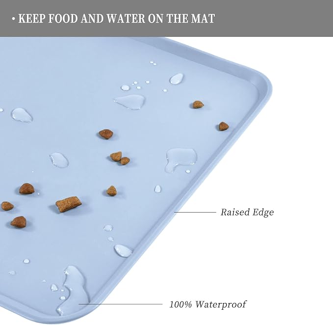 Reopet Silicone Pet Feeding Mat - Waterproof & Non-Slip Dog Cat Placemat | High Raised Edges Prevent Food & Water Spills to Protect Floors, Easy to Clean, Fit for Dog Cat Bowls