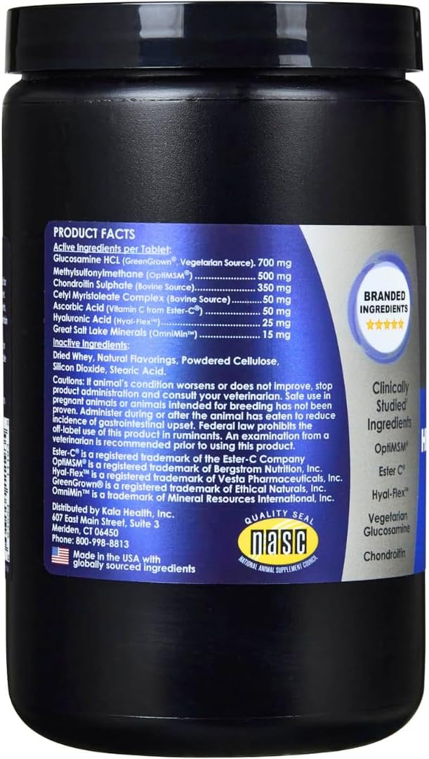 KALA HEALTH PeakTails Hip & Joint Plus HA for Dogs – 150 Tablets, Glucosamine, Chondroitin, OptiMSM, Ester-C & Hyaluronic Acid – Supports Joint Mobility & Comfort