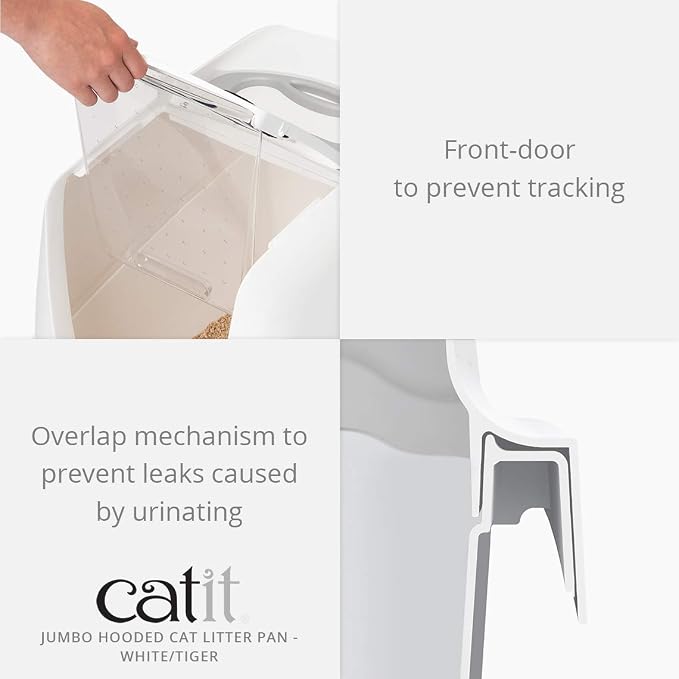 Catit Jumbo Hooded Cat Litter Box, White Tiger, 50696,White-Black