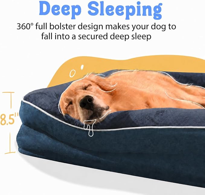 Chez Paw Jumbo Waterproof Dog Bed for Giant Dogs, Extra Thick Egg-Crate Foam Orthopedic Dog Sofa with Sides & Removable Washable Cover, Non-Slip Bottom, Navy 53"x42"x8.5"