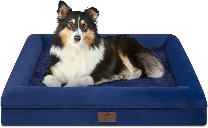 Medium Orthopedic Dog Beds, Large Waterproof Dog Bed with Removable Cover, 4-Sides Bolster Support Pet Soft Sofa, Washable Pet Beds for Large Dogs, Rich Blue
