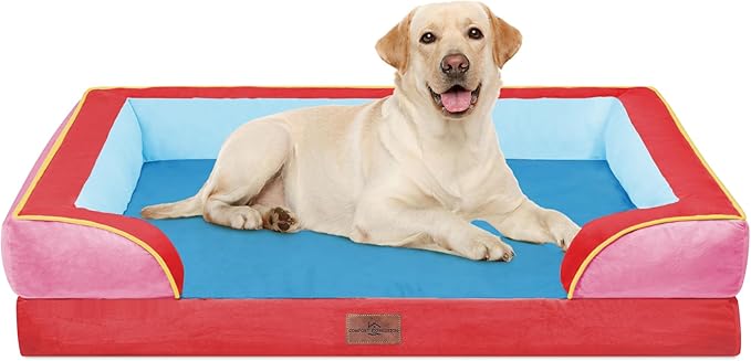 Comfort Expression Orthopedic Dog Bed for Extra Large Dogs 42x30 Inch, Waterproof Egg Crate Foam XL Pet Bed with Bolsters, Dog Couch with Washable Cover & Non-Slip Bottom, Los Angeles