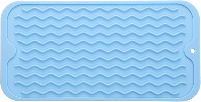 MicoYang Silicone Dish Drying Mat for Multiple Usage,Easy clean,Eco-friendly,Heat-resistant Silicone Mat for Kitchen Counter or Sink,Refrigerator or Drawer Liner Light Blue S 12 inches x 6 inches