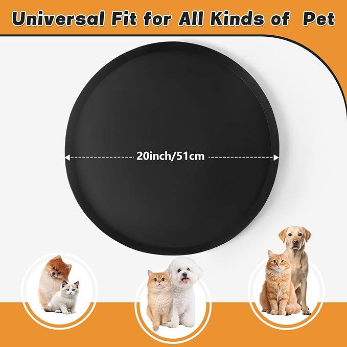 20" Silicone Pet Food Mat, Waterproof Feeding Mat for Dog & Cat Extra Large Dog Bowl Mats with Raised Edge, Non-Slip, Protects Floors, Easy to Clean (Black)