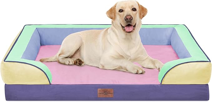 Comfort Expression Orthopedic Dog Bed for Extra Large Dogs 42x30 Inch, Waterproof Egg Crate Foam XL Pet Bed with Bolsters, Dog Couch with Washable Cover & Non-Slip Bottom, Frosted Grape