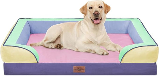 Comfort Expression Orthopedic Dog Bed for Extra Large Dogs 42x30 Inch, Waterproof Egg Crate Foam XL Pet Bed with Bolsters, Dog Couch with Washable Cover & Non-Slip Bottom, Frosted Grape