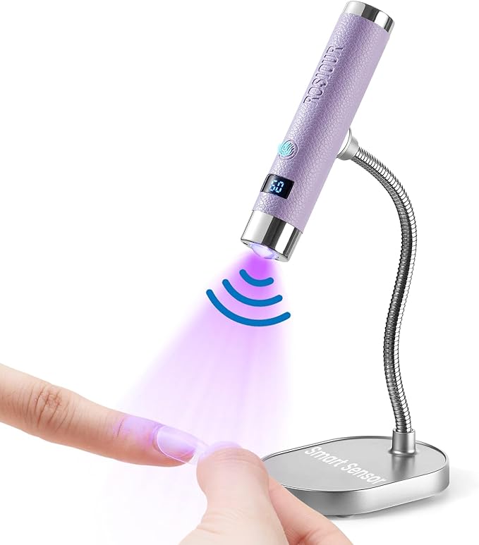 Mini UV Lamp for Gel Nails- Rechargeable Handheld Nail U V Led Curing Light with Stand- Flash Cure Fast Dry UV Lamp with Auto Sensor for Home Manicure and Salon (Purple)