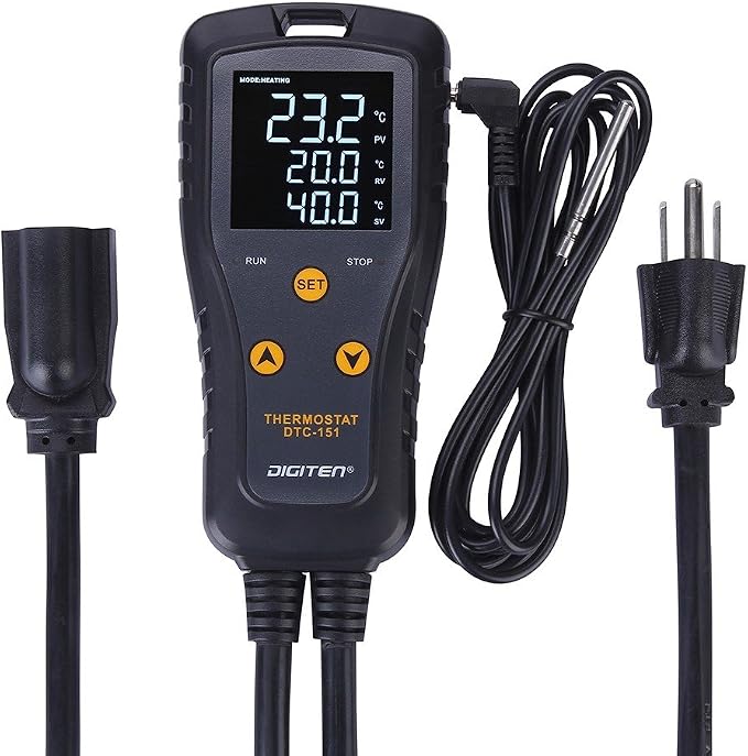 DIGITEN 110V 15A Temperature Controller DTC151 Plug in Thermostat Outlet Digital Temperature Controller for Heat Mat Reptile Greenhouse Aquarium, Heating/Cooling Mode