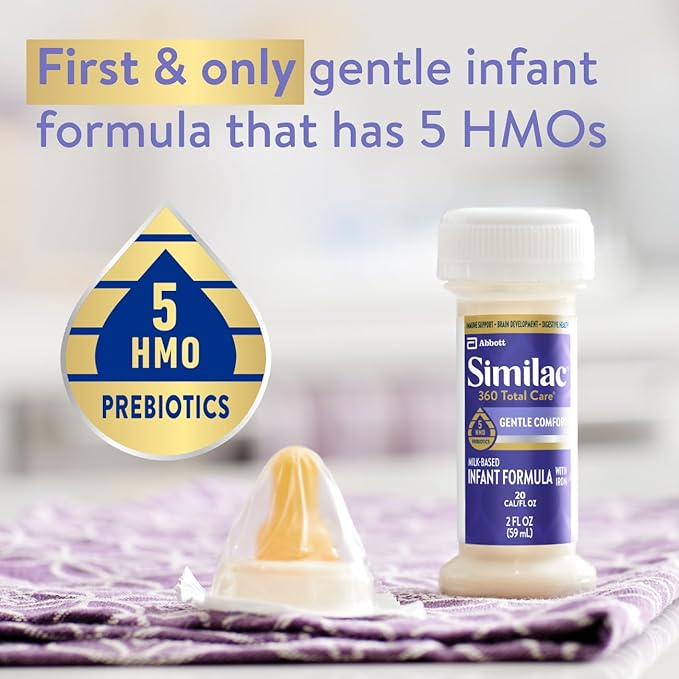 Similac 360 Total Care Gentle Comfort Baby Formula, Easy-to-Digest Formula, Has 5 HMO Prebiotics, Ready-to-Feed Infant Formula, 2-fl-oz Bottle, Pack of 8