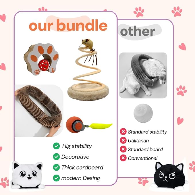 Kitty Kurlz Cat Toy - Interactive Cat Scratcher Set with Flexible Cardboard Accordion, Plush Mouse & Magic Organ Toy - 3-Pack Entertainment Bundle for Indoor Cats