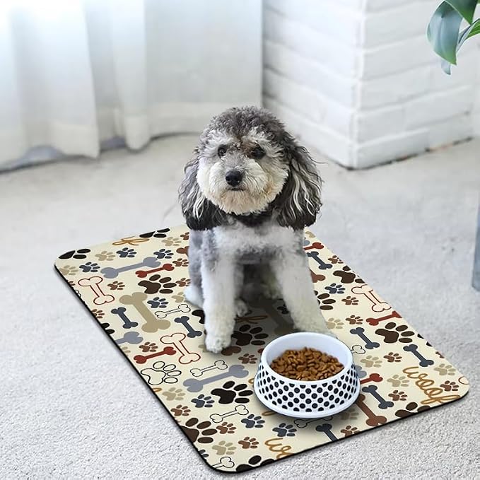 Dog Food Mats for Floors Waterproof, Pet Water Bowl Mats Pet Feeding Absorbent Placemats Beige 17 * 30 inch